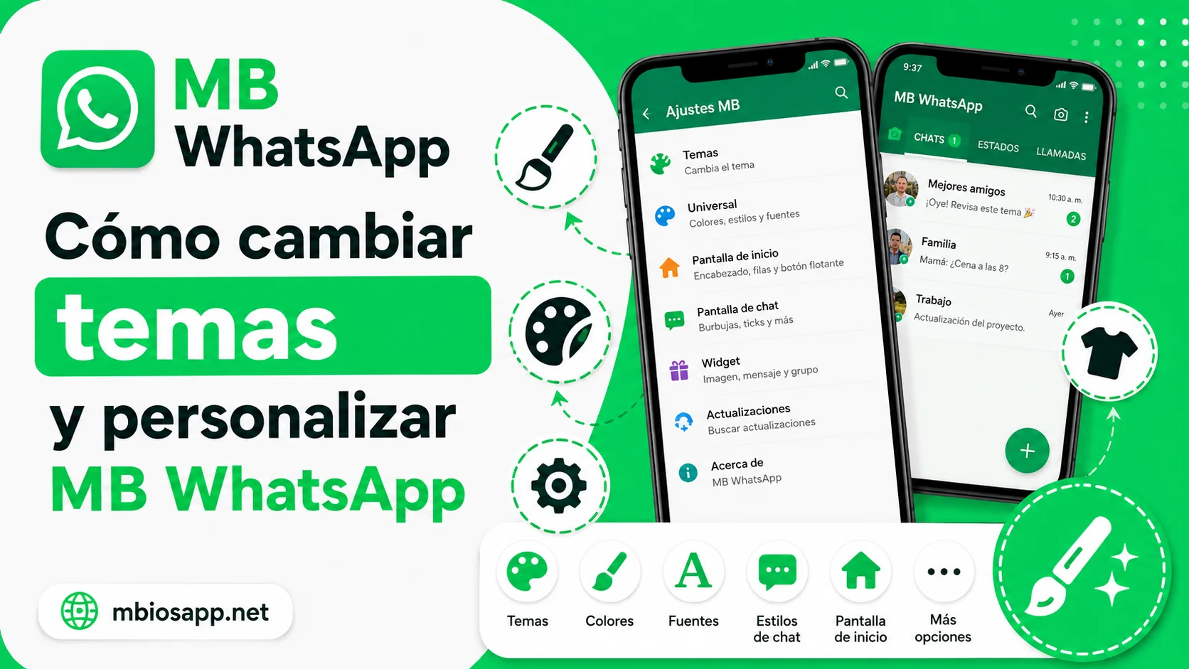 Cómo cambiar temas y personalizar MB WhatsApp